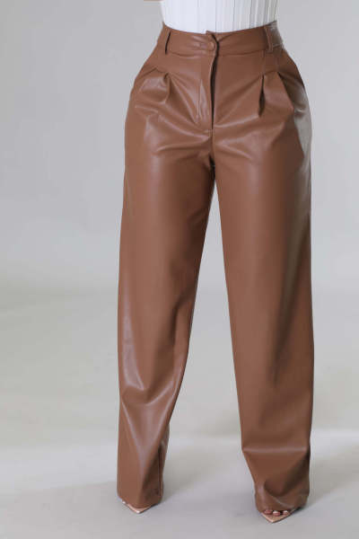 PU women's loose wide leg pocket casual leather pants