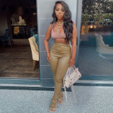 PU leather pants, sexy slim fit, slightly flared casual pants, long pants