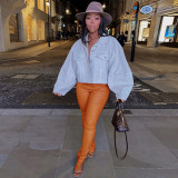 PU leather pants, sexy slim fit, slightly flared casual pants, long pants