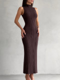 Knitted high necked sleeveless tight fitting skirt