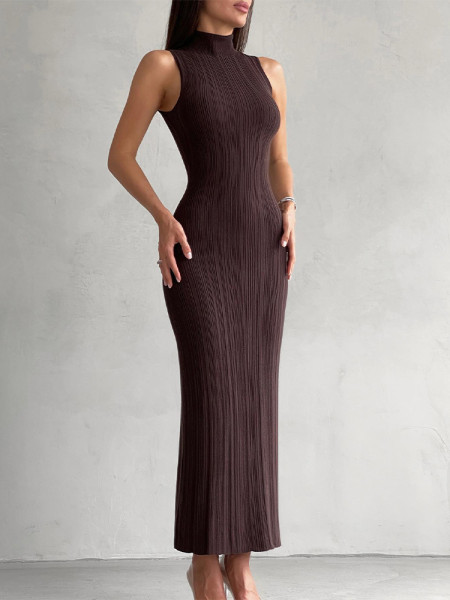 Knitted high necked sleeveless tight fitting skirt