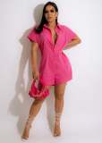Sexy and fashionable solid color button up round neck women's jumpsuit
