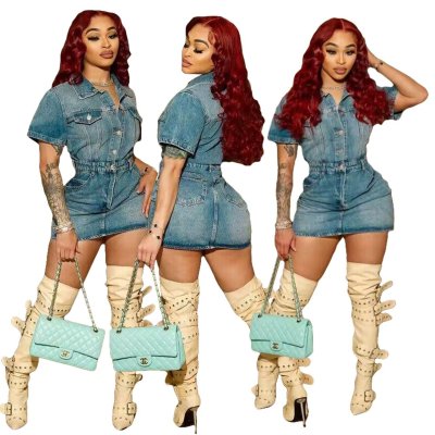 Denim short sleeved dress