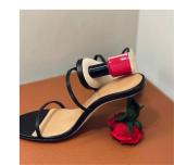 Rose nail polish high heel leather sandals