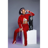 Split strap pleated pants hoodie two-piece pants set