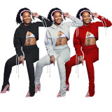 Split strap pleated pants hoodie two-piece pants set