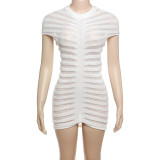 Sexy short sleeved knitted round neck high waisted slim fit short dress