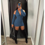 Fashionable Thread Deep V Wrap Hip Short Dress Dress