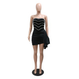 Irregular solid color hot diamond short dress with a strapless top