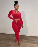 Leisure waist revealing non toppling velvet set