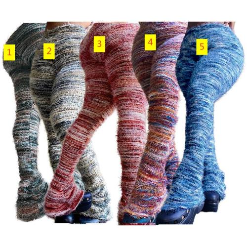 Women's colorful striped plush personalized plush pants pile up pants