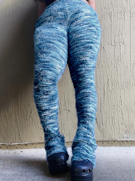Women's colorful striped plush personalized plush pants pile up pants