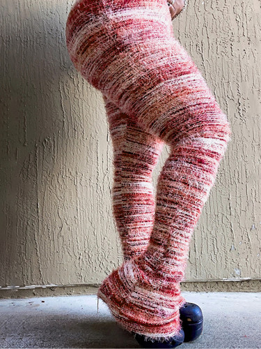 Women's colorful striped plush personalized plush pants pile up pants
