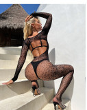 Sexy leopard print tight fitting jumpsuit