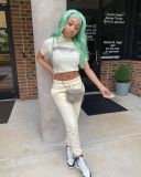 Casual short sleeved round neck printed two-piece set of sanitary pants