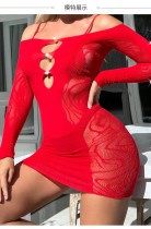 Sexy Perspective Hollow Fun Long sleeved Tight Wrapped Hip Skirt Sexy Perspective Hollow Fun Long sleeved Tight Wrapped Hip Skirt