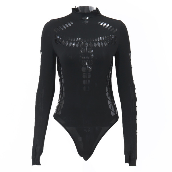 Girl Hollow Spider Web High Neck Slim Fit jumpsuit 4496A