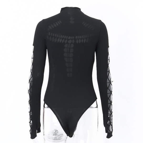 Girl Hollow Spider Web High Neck Slim Fit jumpsuit 4496A