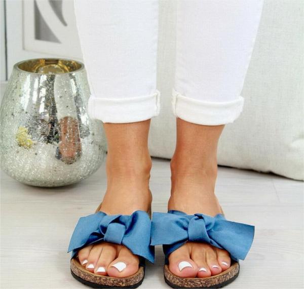 Bow tie flat bottomed slippers for women wearing lazy shoes