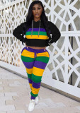 Casual sports striped positioning printed hooded two-piece set