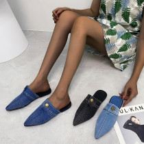 Women's shoe design with a sense of foreskin, niche denim fabric, low heeled slippers Women's shoe design with a sense of foreskin, niche denim fabric, low heeled slippers