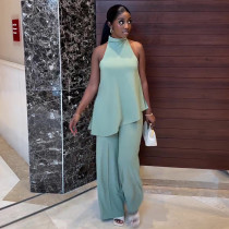 Off the shoulder sleeveless camisole vest wide leg long pants casual set