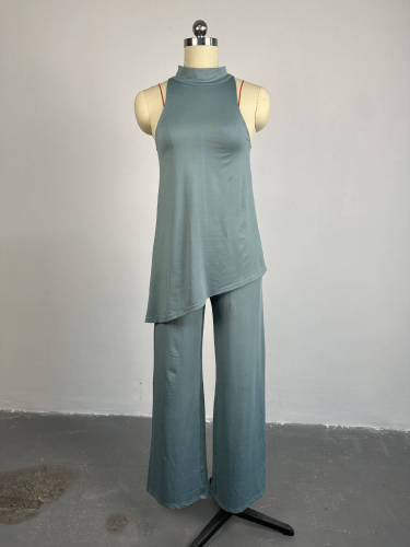 Off the shoulder sleeveless camisole vest wide leg long pants casual set