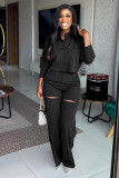 Lapel long sleeved shirt wide leg pants casual set