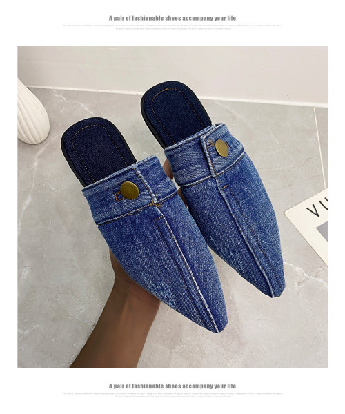 Women's shoe design with a sense of foreskin, niche denim fabric, low heeled slippers