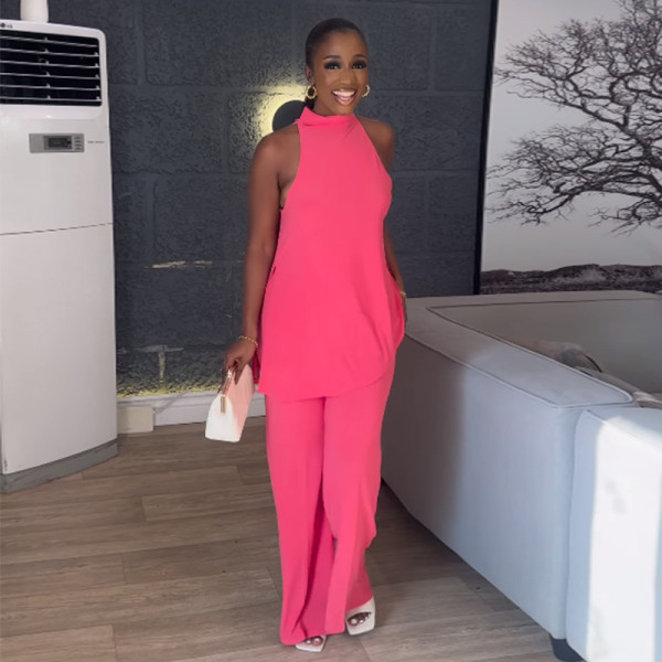 Off the shoulder sleeveless camisole vest wide leg long pants casual set