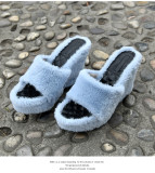 Leisure multi-color short plush fish mouth sloping heel raised fur slippers