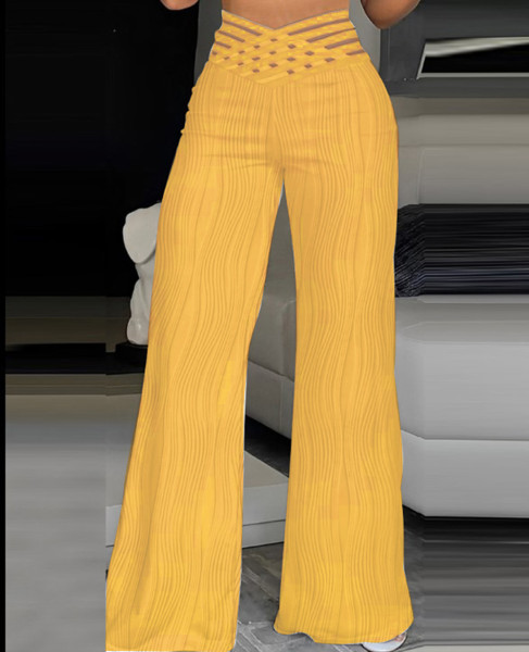Jacquard elastic fabric micro flared pants