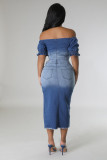 Elastic denim skirt with split gradient color