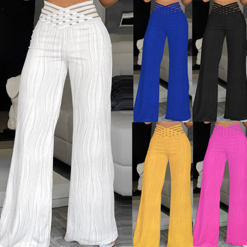 Jacquard elastic fabric micro flared pants