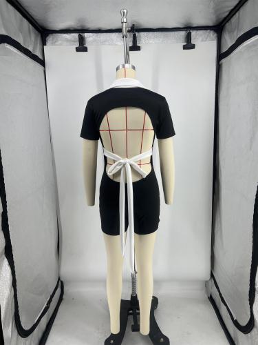 Contrast collar tight fitting casual shorts