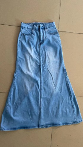 Elastic split denim skirt long skirt