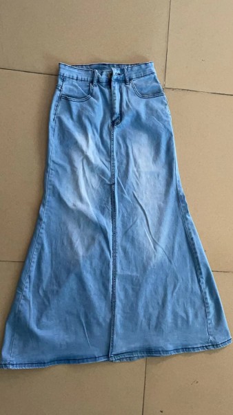 Elastic split denim skirt long skirt