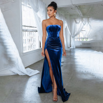 Slim fit split cut strapless backless dress formal dress Slim fit split cut strapless backless dress formal dress