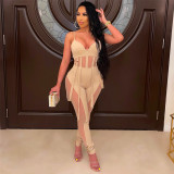 Mesh perspective sexy camisole jumpsuit pants OS6161
