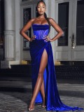Women's Korean velvet strapless sexy evening dress