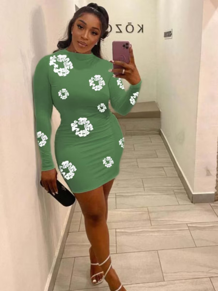 Kapok long sleeved buttocks wrapped sexy slim fit dress