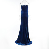Slim fit split cut strapless backless dress formal dress
