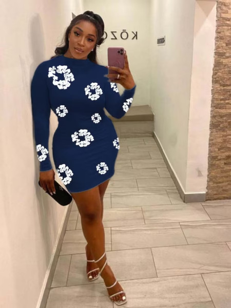 Kapok long sleeved buttocks wrapped sexy slim fit dress