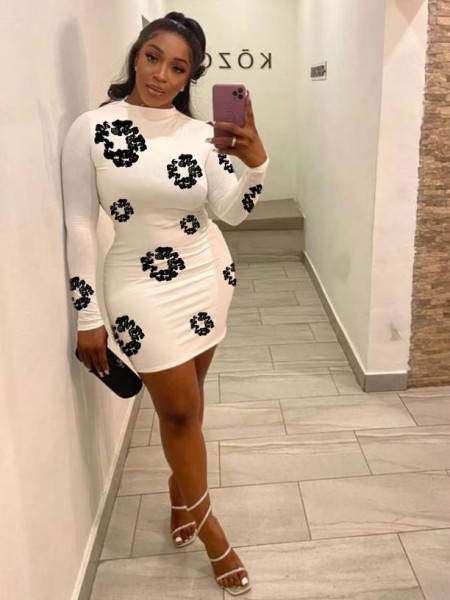 Kapok long sleeved buttocks wrapped sexy slim fit dress