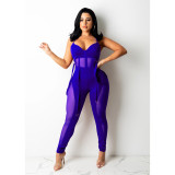 Mesh perspective sexy camisole jumpsuit pants OS6161