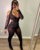 Off shoulder mesh two-piece set HY5206