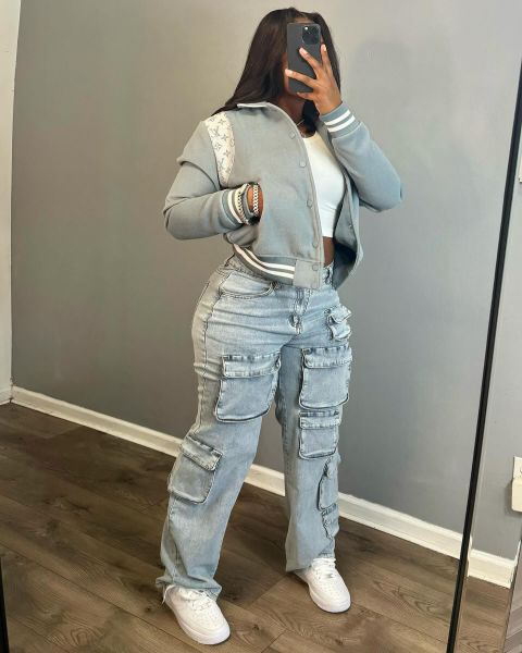 Elastic workwear pants, casual straight leg denim pants