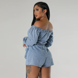 Washed short chest wrapped elastic waist jumpsuit