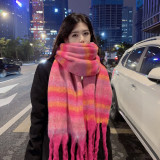 Striped mohair plaid scarf