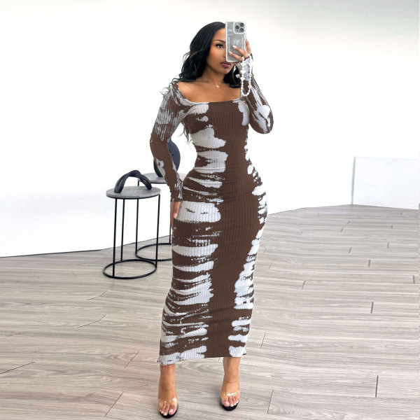 Sexy elastic buttocks with split print tight fitting dress